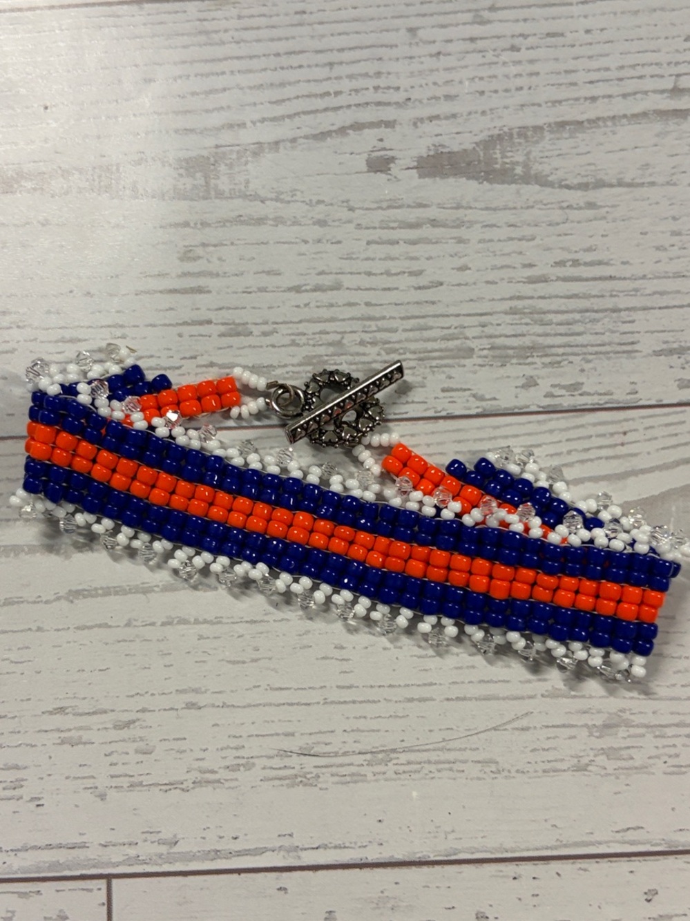 🔴 Handcrafted Blue, Orange & White Beaded Bracelet auburn UTEP Boise Florida